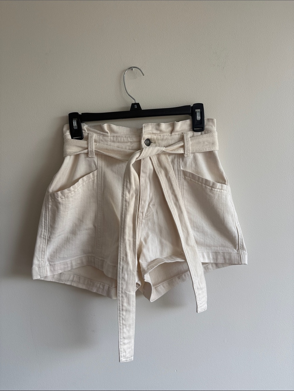 Universal Thread Cream High-Waist Tie-Front Paperbag Shorts